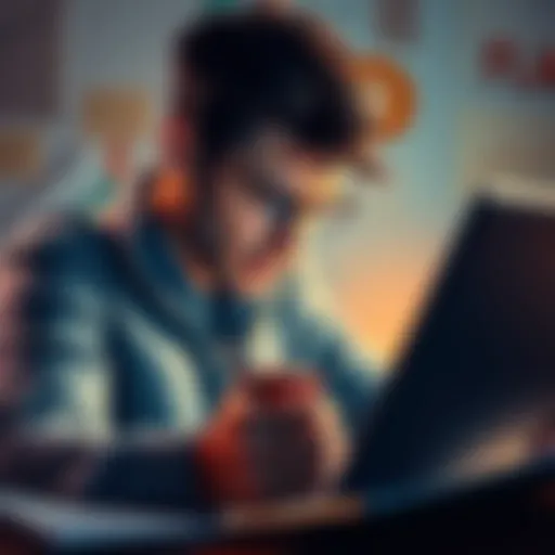 A person looking at a graph showing Bitcoin's rise, with a frustrated expression, surrounded by financial documents