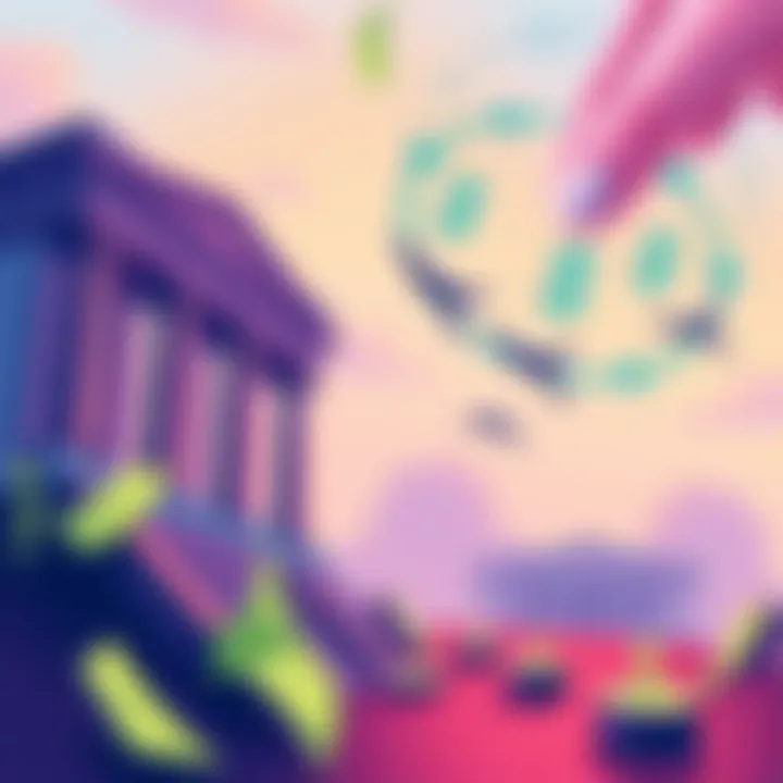 An illustration showing a transition from DeFi to traditional finance, with symbols of lending and investment alternatives