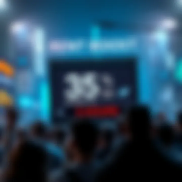 A shocked crowd reacts to a news board displaying a 35 times increase in rent with a countdown timer indicating 5 hours left.