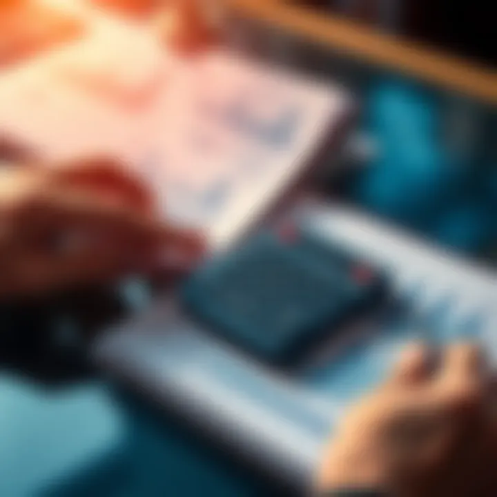 A person calculating rental income with a calculator and a notepad, showing graphs and numbers related to break even points in rent