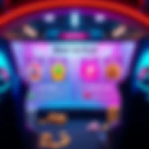 A visual representation of gaming choices, showcasing options for investing real money versus earning in-game rewards, with game elements like coins and characters.