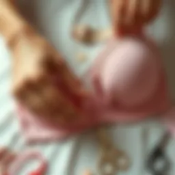 Repairing a Bra with Underwire A close-up of hands fixing the underwire in a comfortable bra with sewing supplies around