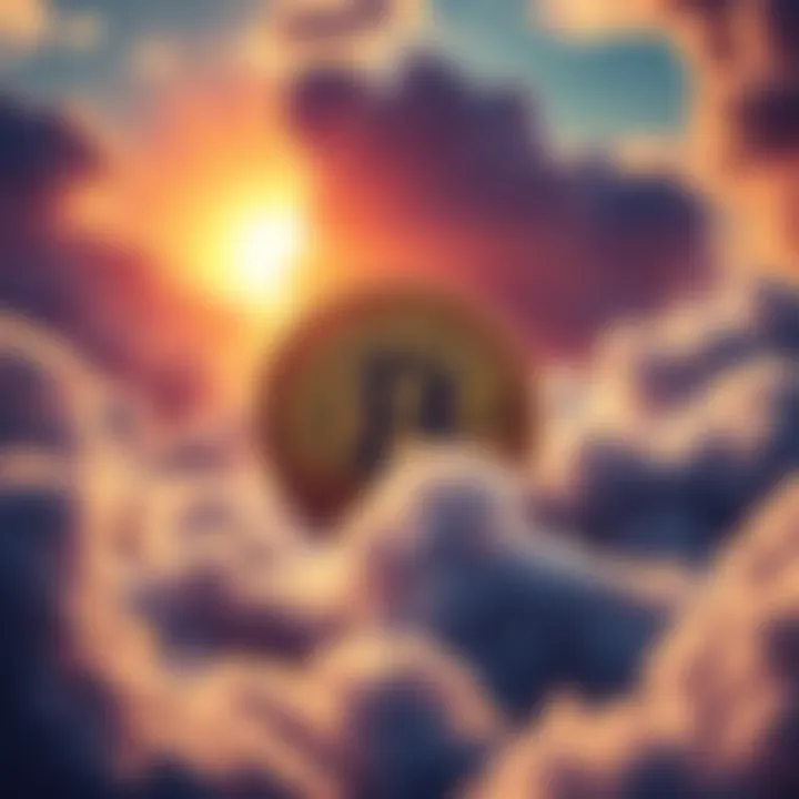 A visual metaphor for strength in crypto investment, depicting a Bitcoin surrounded by stormy clouds and a rising sun in the background.