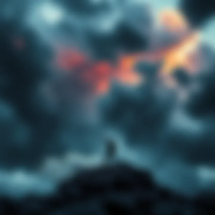 Symbol of strength and growth amidst adversity, a figure braving a tumultuous storm