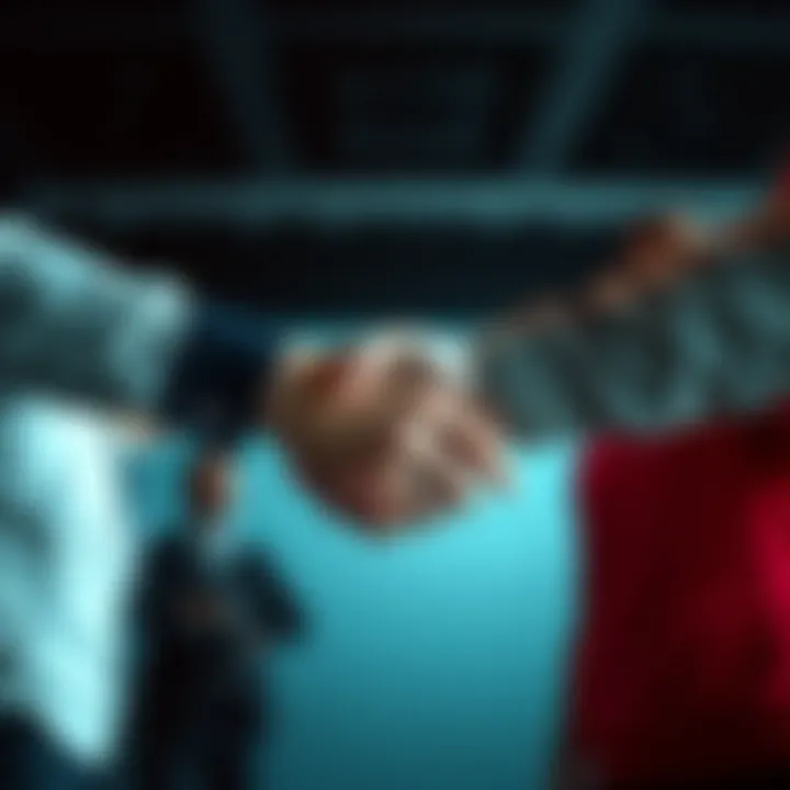 A handshake signifying agreement between two groups, symbolizing the resolution of a dispute.