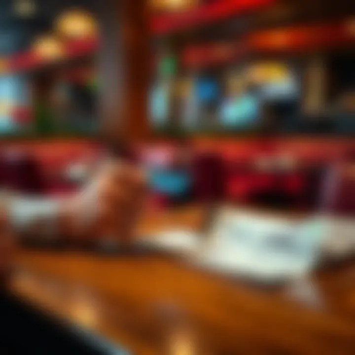 A person using a credit card to pay at a restaurant table with a hotel receipt next to it