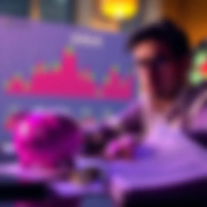 A person looking at a financial chart, with a piggy bank and retirement documents nearby, symbolizing the shift from gambling to retirement planning.