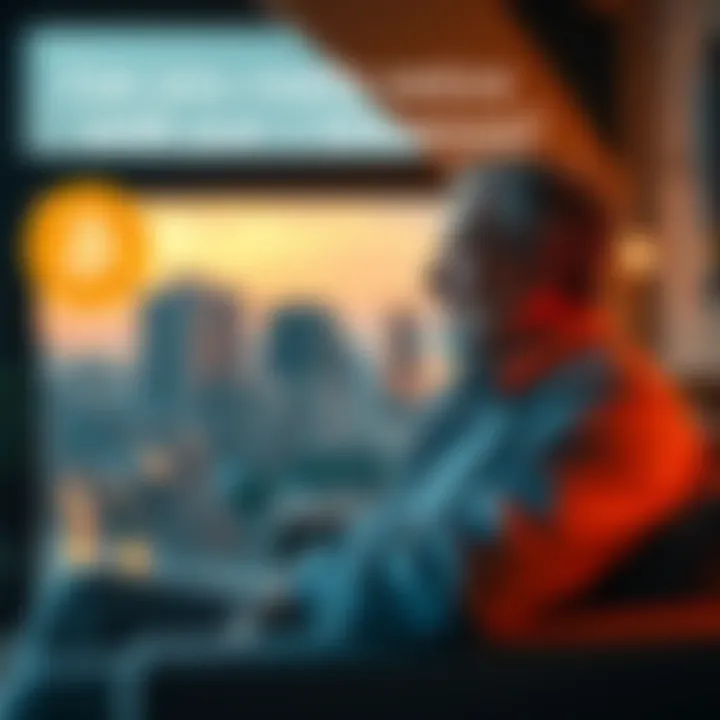 A person looking at a Bitcoin symbol while planning for retirement in a relaxed setting