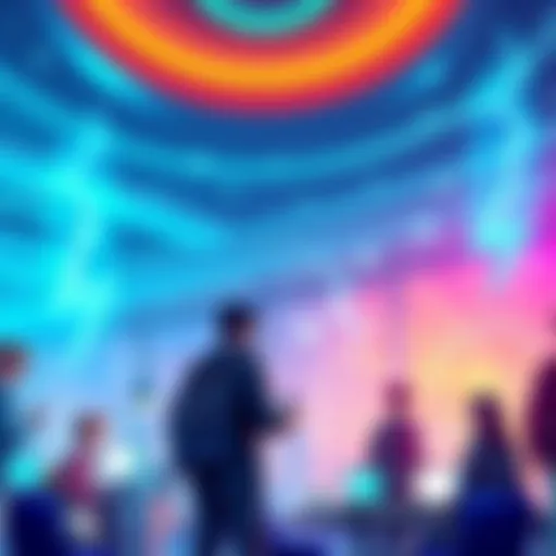People engaging with traditional banking services after using decentralized options, showcasing a mix of modern technology and banking atmosphere.