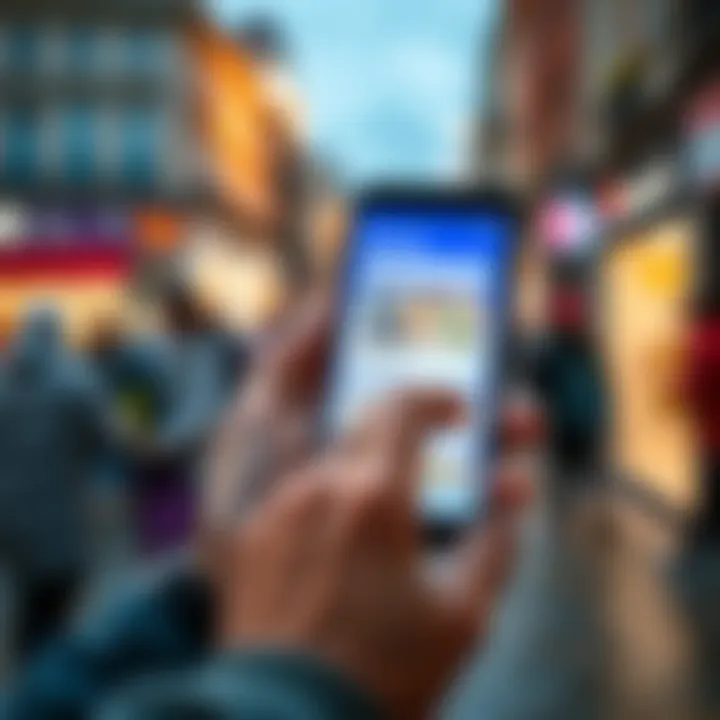 A person using the Revolut app on a smartphone to exchange currency while traveling abroad