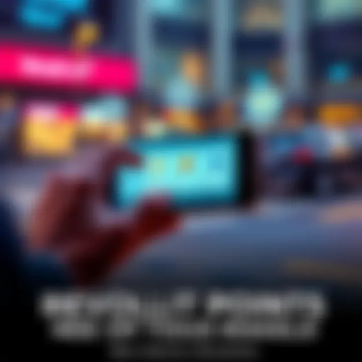 Revolut Points Utilization A person using a smartphone to explore options for using Revolut points, with icons representing airlines, eSIMs, and online shopping