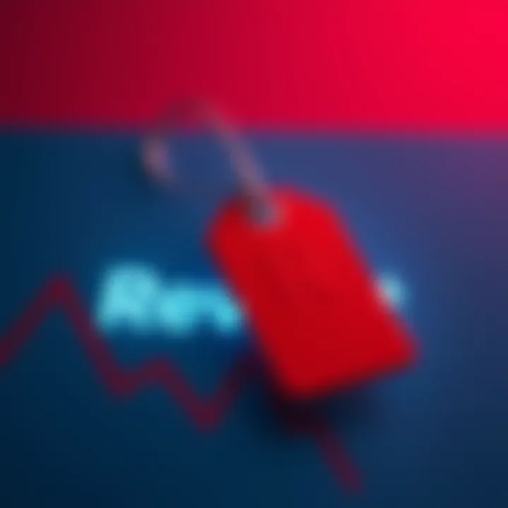 Revolut logo with a price tag and declining interest graph, representing price increase and savings account interest cut.