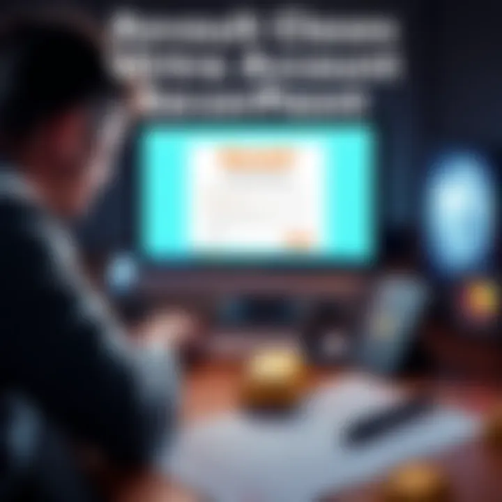 A frustrated person looking at a computer screen displaying a closed account notice from Revolut, with gold bars and legal documents on the desk.