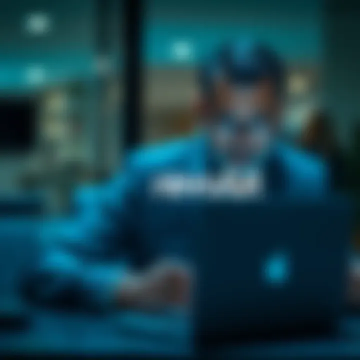 A concerned business owner looking at a closed laptop with a Revolut logo, symbolizing sudden account closure.