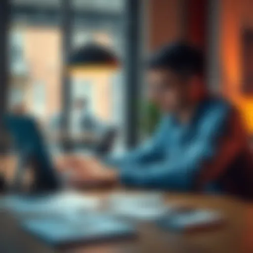 Revolut Account Concern A worried person sitting at a table with a laptop, looking at their Revolut account, with visa documents scattered around, showing signs of stress about their situation in Germany.