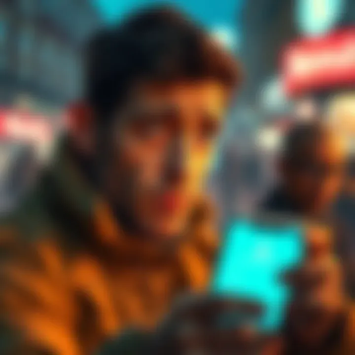 A concerned person looking at a frozen bank account on a phone screen, with worried expressions.