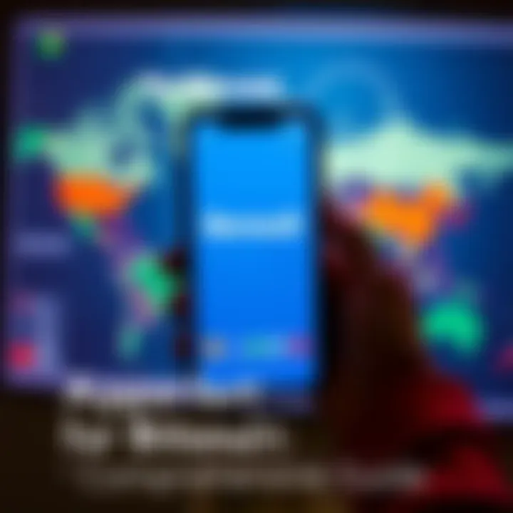 A person holding a smartphone displaying the Revolut app, standing in front of a map symbolizing international finances.