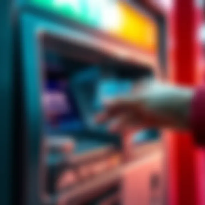 Visual representation of ATM withdrawal limits and fees for Revolut users, featuring a hand withdrawing cash from an ATM with a Revolut card in focus.