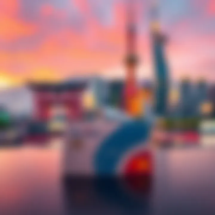 A Revolut card placed on a table with South Korean landmarks in the background, symbolizing travel and finance in South Korea.