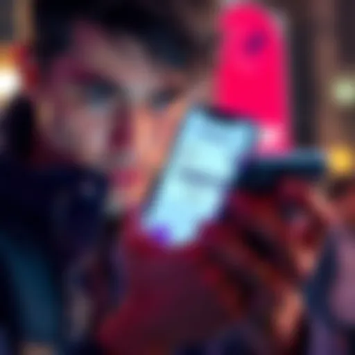 A person looking frustrated while checking their phone, showing a Revolut app with a frozen USDC balance, indicating withheld funds.