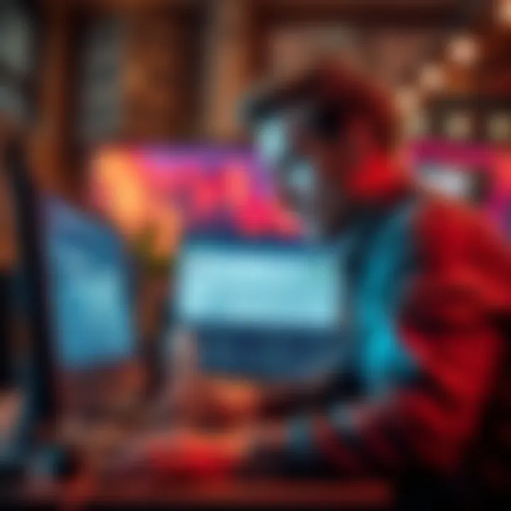 A depiction of a frustrated business owner looking at a computer screen with a notification of a payment hold, highlighting the struggle with fintech firms.