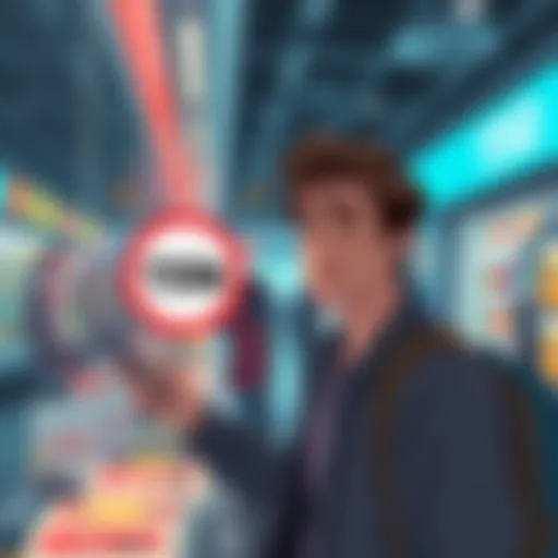 A person looking confused while using a contactless payment card at a store, with a limit sign of 150€ in the background