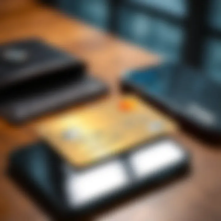 A close-up of a shiny Revolut Premium metal card resting on a wooden table with a smartphone and wallet nearby.