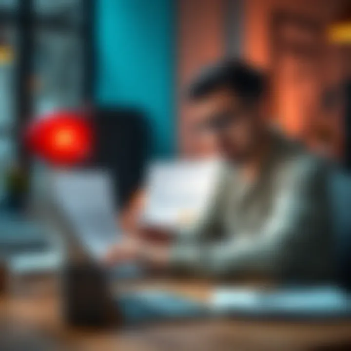 Revolut Pro Account Issues A freelancer reviewing invoices on a laptop, showing errors in IBAN and address details, expressing concern over account management.