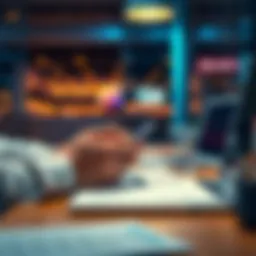 A person searching for information on their phone regarding Revolut's security checks, with documents and a laptop on the table.