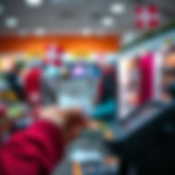 A person using a Revolut Visa card at a shop register in Denmark, with a receipt showing unexpected fees