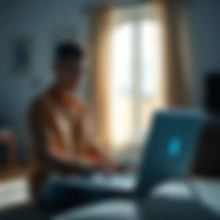 Revolut Video Verification Process A person preparing for a Revolut video verification, sitting in a well-lit room with a laptop open, looking focused and attentive.