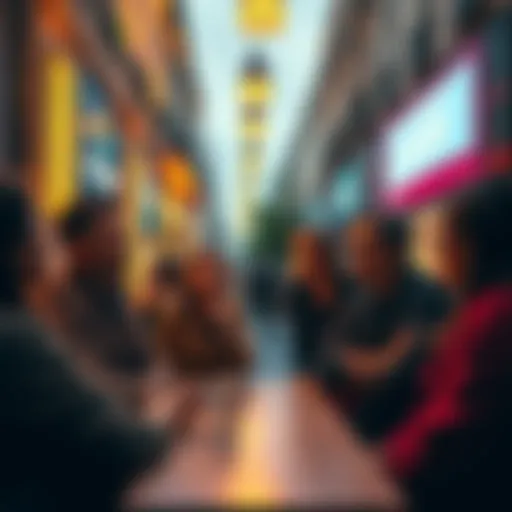 A disappointed group of people discussing the sudden end of the WeWork benefit from Revolut in a Parisian setting, showcasing their frustration with lack of communication.