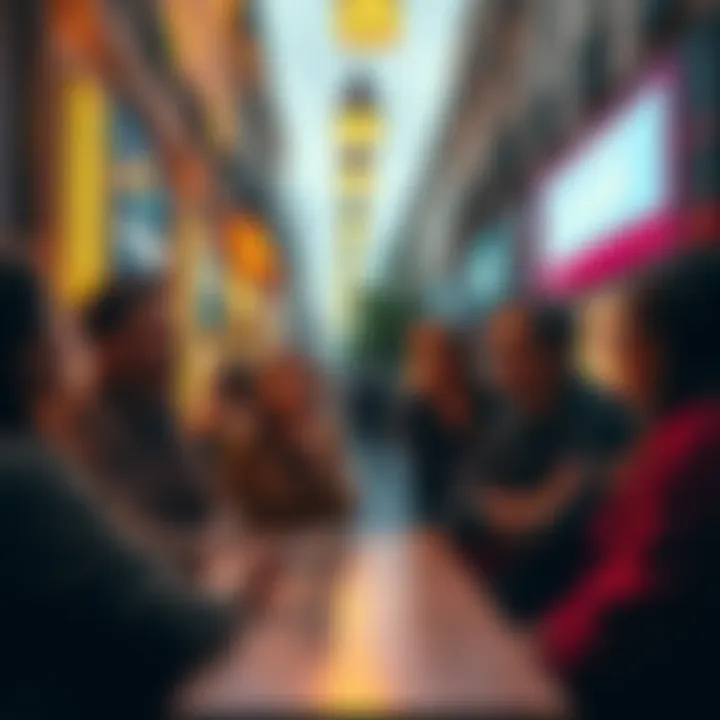 A disappointed group of people discussing the sudden end of the WeWork benefit from Revolut in a Parisian setting, showcasing their frustration with lack of communication.