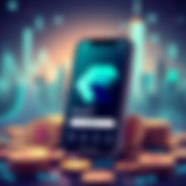 A sleek illustration depicting the Revolut X logo with a backdrop of digital cryptocurrencies and a smartphone showcasing the app interface.