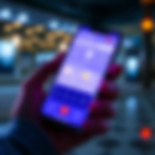 A close-up of the Revoult banking app displayed on a smartphone with a person holding it, showcasing banking features and security icons.