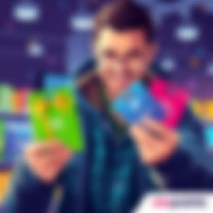 Illustration showing a person comparing gift cards and RevPoints, highlighting cashback options.