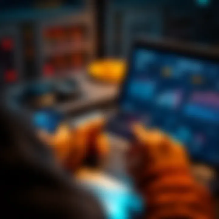 A person holds a credit card and looks at charts showing rewards points and airline miles options on a laptop screen.