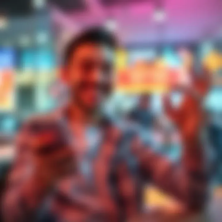 A person using a smartphone to interact with advertisements while smiling, symbolizing success in maximizing ad rewards.