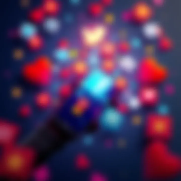 A graphic showing a smartphone with social media icons, highlighting likes and retweets with colorful rewards around it.