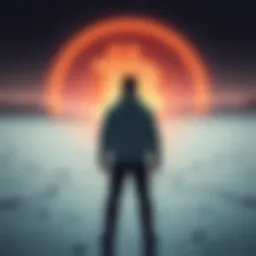 Richard Hart standing alone in a sparse environment, symbolizing isolation in the crypto community, with digital currency icons in the background.