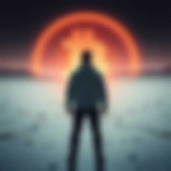 Richard Hart standing alone in a sparse environment, symbolizing isolation in the crypto community, with digital currency icons in the background.