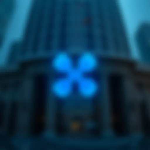Ripple logo with a banking building background, symbolizing the company's move to apply for a national banking license