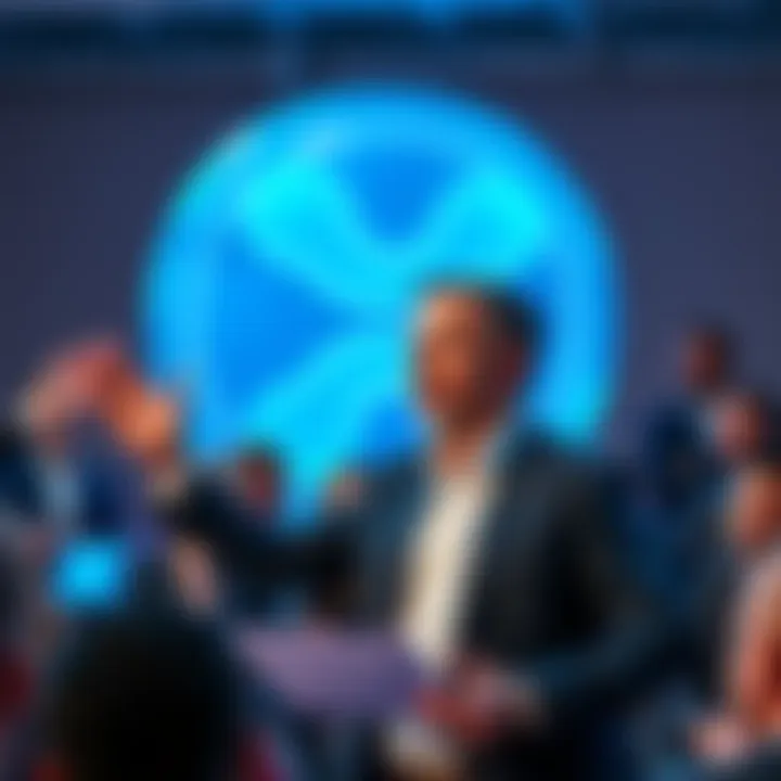 Ripple CTO Announcement Ripple's Chief Technology Officer making an announcement about XRP escrow rights, surprising the crowd, with a visible XRP logo in the background.