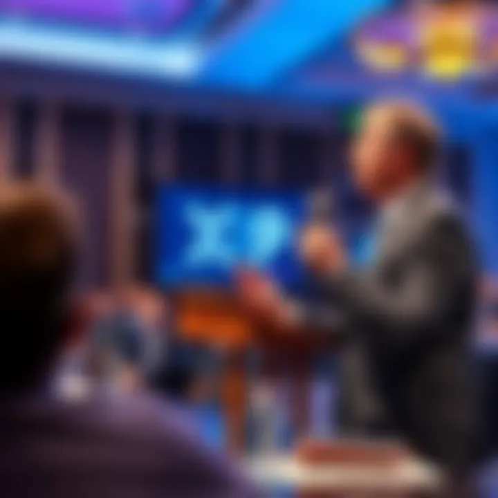 Ripple's President speaking at a conference, highlighting XRP's role in digital finance