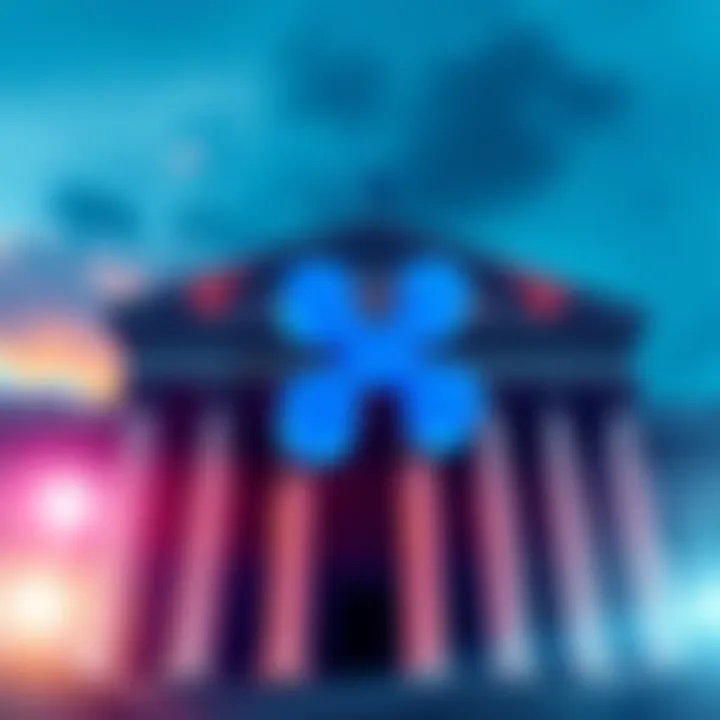 Illustration of Ripple's logo with a bank building in the background, symbolizing its move towards federal regulation.
