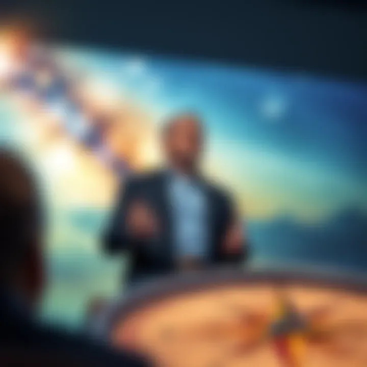 Ripple CEO Brad Garlinghouse Speaking Brad Garlinghouse, the CEO of Ripple, speaking at an event about XRP's potential, with a backdrop displaying a starry sky and a compass pointing in different directions
