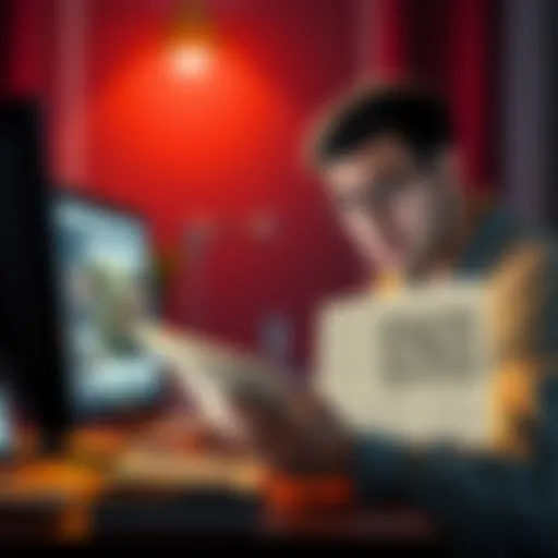 A person reading news about Ripple's lawsuit updates on a computer, showing a concerned expression.