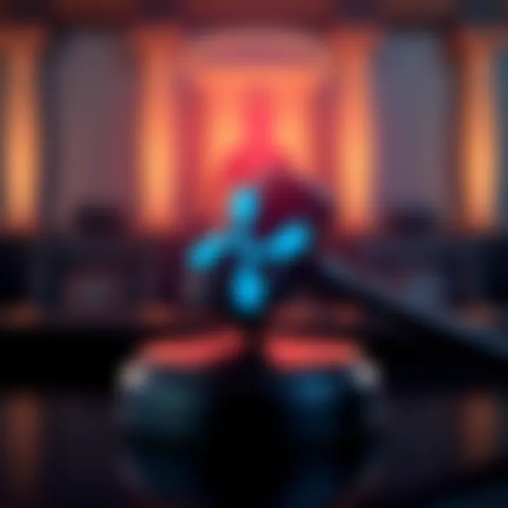 A graphic showing Ripple's logo and a judge's gavel, symbolizing the ongoing legal case with the SEC.