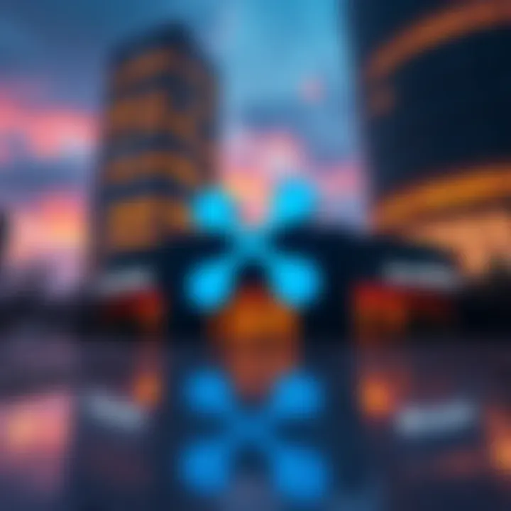 Ripple XRP logo with BlackRock office building in the background, symbolizing a connection to the crypto market