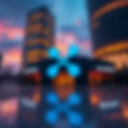 Ripple XRP and BlackRock Ripple XRP logo with BlackRock office building in the background, symbolizing a connection to the crypto market